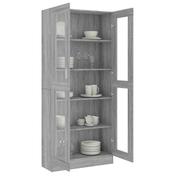 Шкаф витрина, сив сонома, 82,5x30,5x185 см, инженерно дърво
