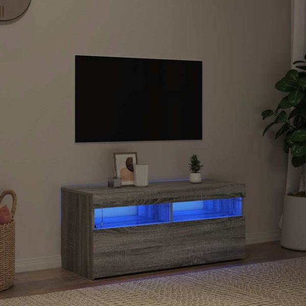 ТВ шкаф с LED осветление, сив сонома, 90x35x40 см