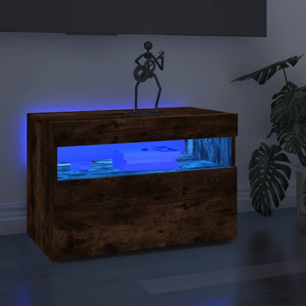 ТВ шкаф с LED осветление, опушен дъб, 60x35x40 см