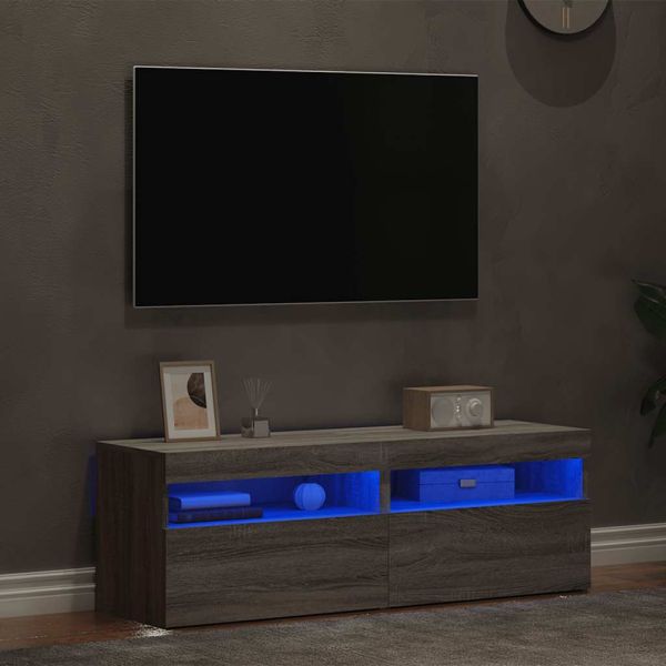 ТВ шкафове, 2 бр, с LED осветление, сив сонома, 60x35x40 см