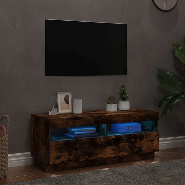 ТВ шкаф с LED осветление, опушен дъб, 100x35x40 см