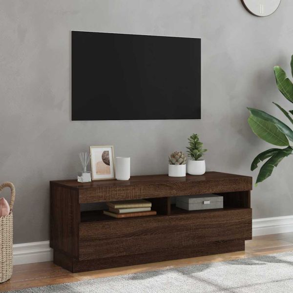 ТВ шкаф с LED осветление, кафяв дъб, 100x35x40 см
