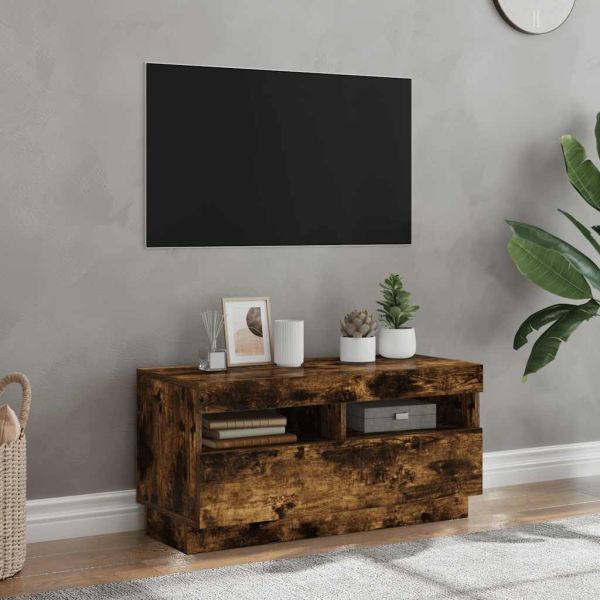 ТВ шкаф с LED осветление, опушен дъб, 80x35x40 см