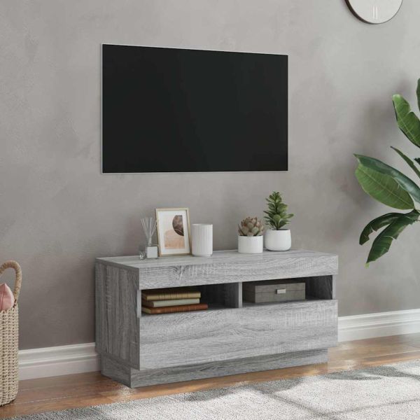 ТВ шкаф с LED осветление, сив сонома, 80x35x40 см