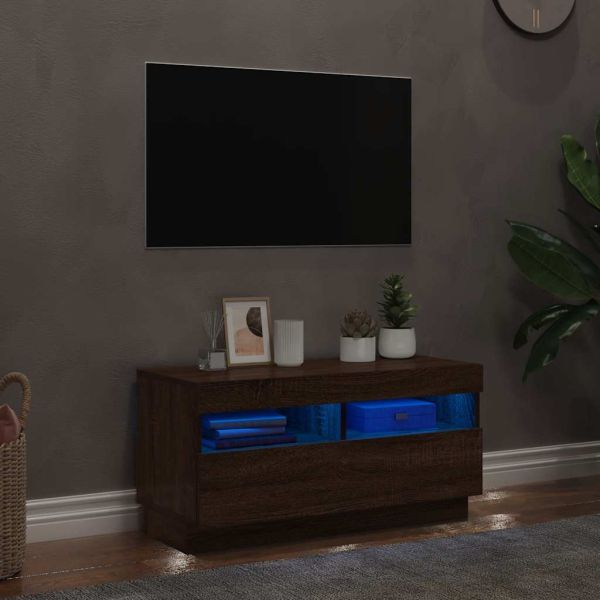 ТВ шкаф с LED осветление, кафяв дъб, 80x35x40 см