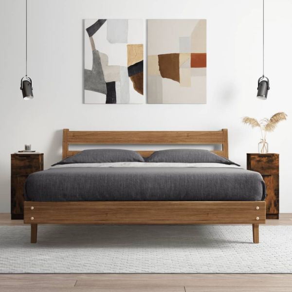 Сайдборд, опушен дъб, 30x30x70 см, инженерно дърво