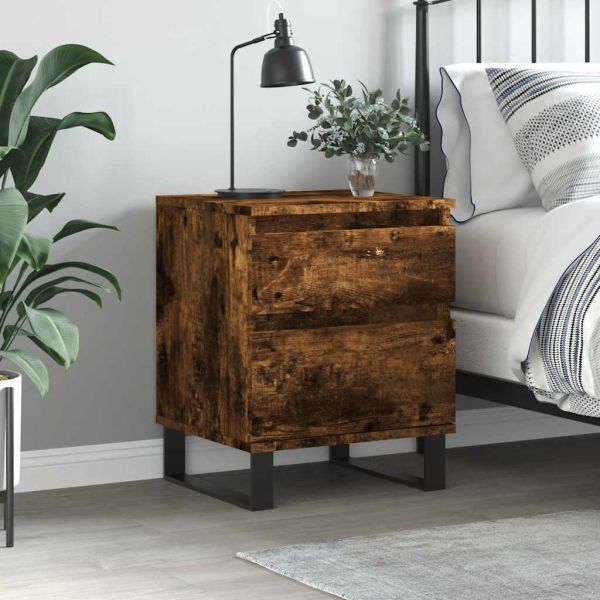 Нощно шкафче опушен дъб 40x35x50 см инженерно дърво
