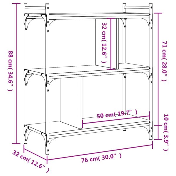 Библиотека 3 рафта кафяв дъб 76x32x88 см инженерно дърво