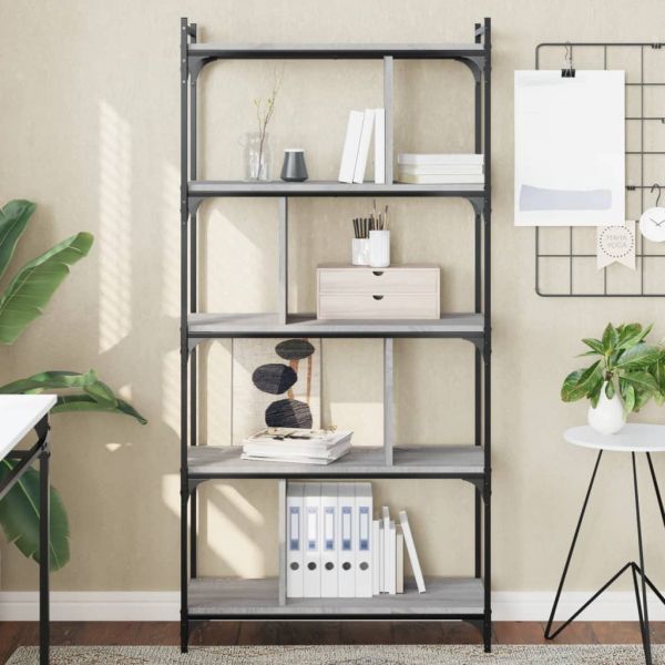 Библиотека 5 рафта сив сонома 76x32x158 см инженерно дърво