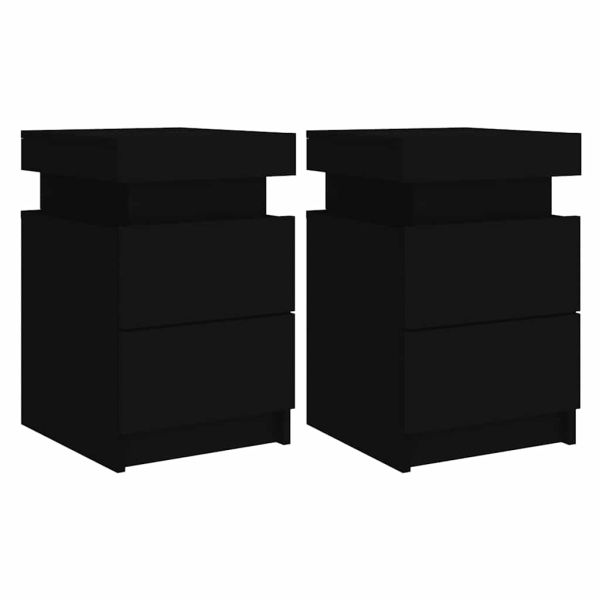Нощни шкафчета с LED осветление, 2 бр, черни, 35x39x55 см
