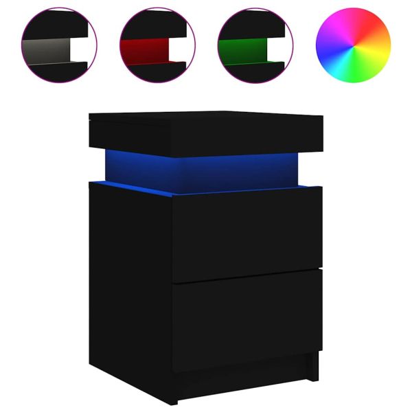 Нощни шкафчета с LED осветление, 2 бр, черни, 35x39x55 см