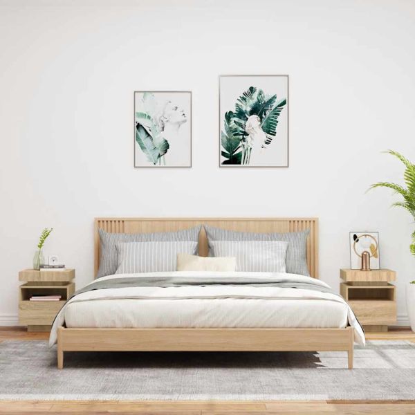 Нощни шкафчета с LED осветление, 2 бр, сонома дъб, 40x39x48,5см