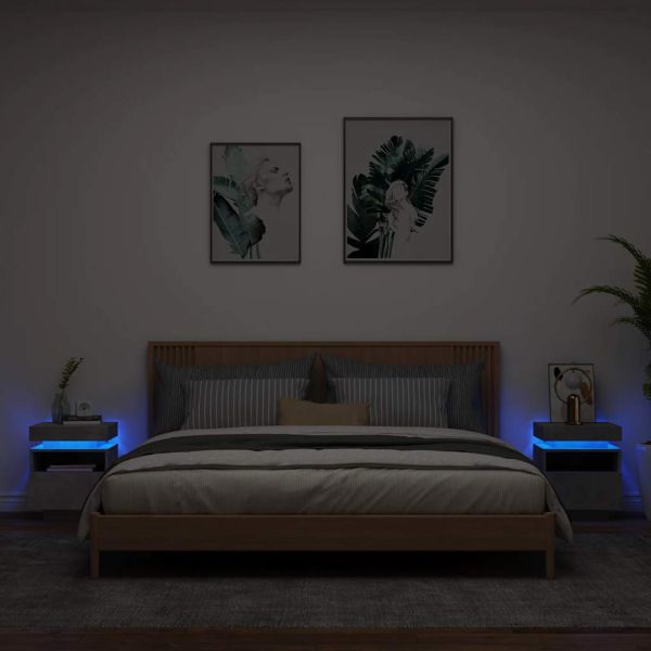 Нощни шкафчета с LED осветление, 2 бр, бетонно сив,40x39x48,5см