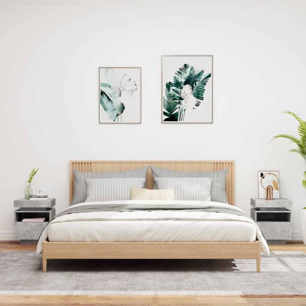 Нощни шкафчета с LED осветление, 2 бр, бетонно сив,40x39x48,5см