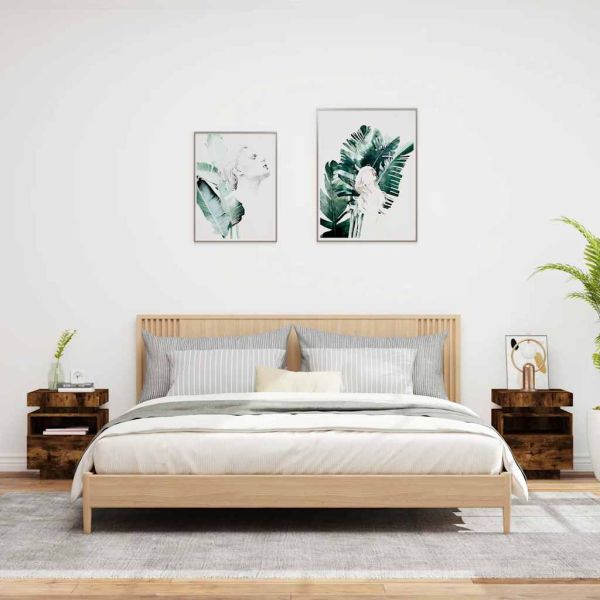 Нощни шкафчета с LED осветление, 2 бр, опушен дъб, 40x39x48,5см
