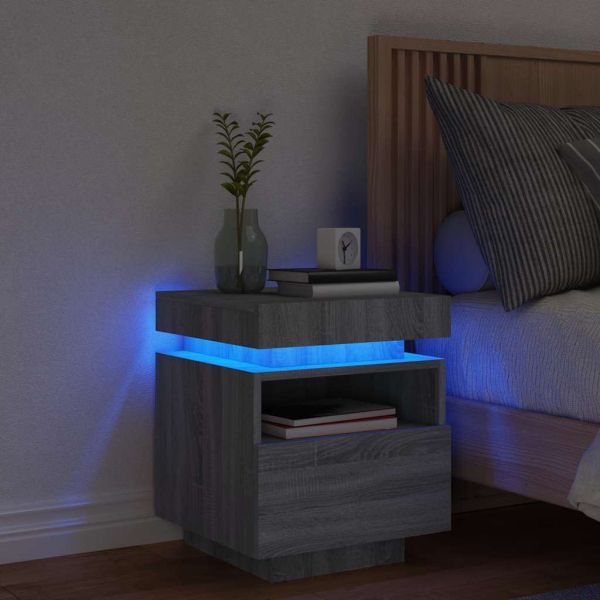 Нощно шкафче с LED осветление, сив сонома, 40x39x48,5 см