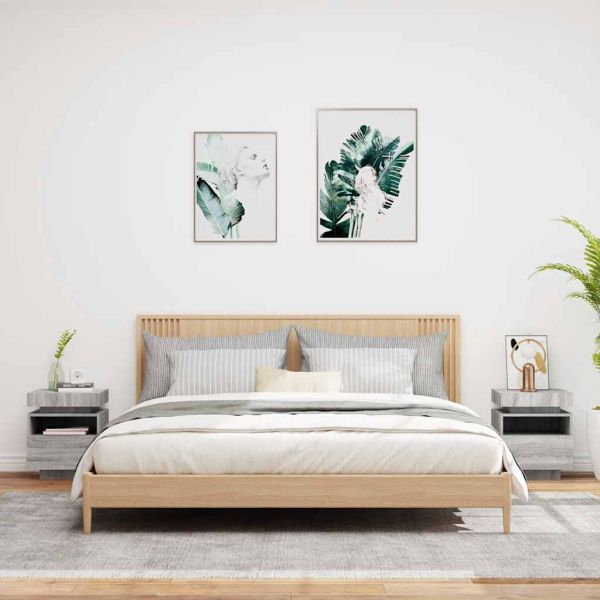 Нощни шкафчета с LED осветление, 2 бр, сив сонома, 40x39x48,5см