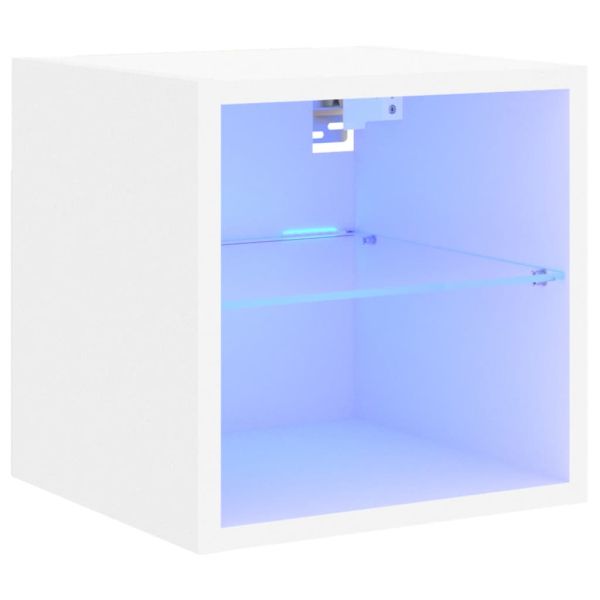 Стенен ТВ шкаф с LED осветление, бял, 30x28,5x30 см