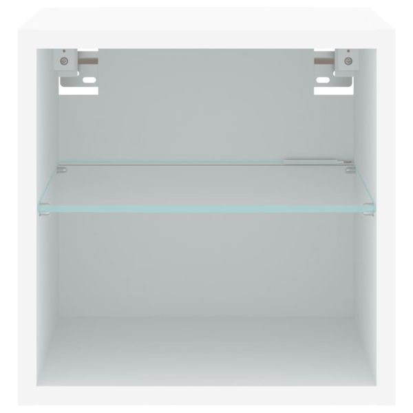 Стенен ТВ шкаф с LED осветление, бял, 30x28,5x30 см