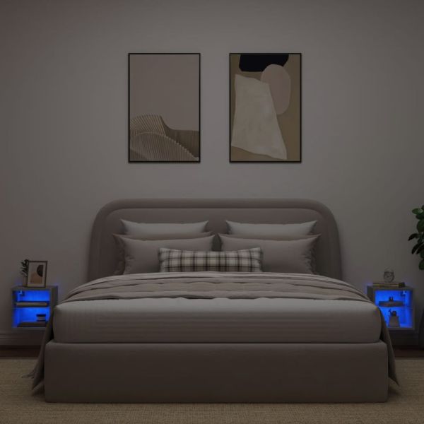 Стенни ТВ шкафове с LED лампи, 2 бр, бетонно сив, 30x28,5x30 см