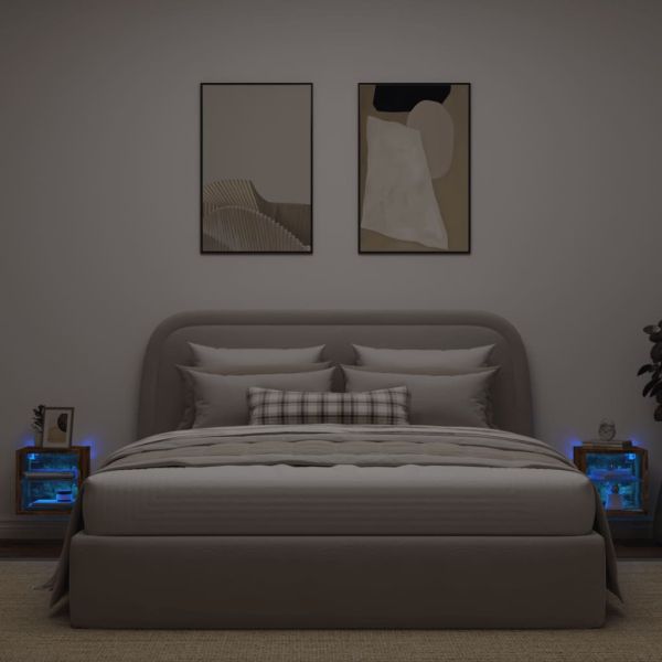 Стенни ТВ шкафове с LED лампи, 2 бр, опушен дъб, 30x28,5x30 см