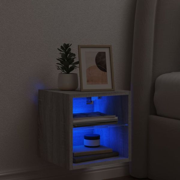 Стенен ТВ шкаф с LED осветление, сив сонома, 30x28,5x30 см