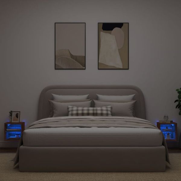 Стенни ТВ шкафове с LED лампи, 2 бр, кафяв дъб, 30x28,5x30 см