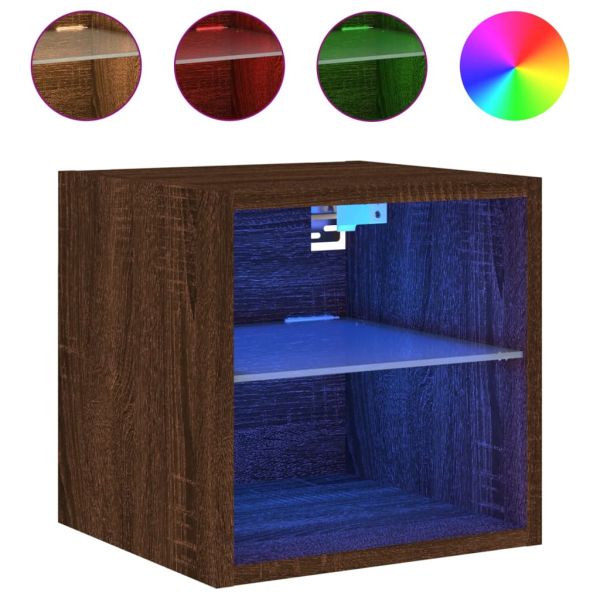 Стенни ТВ шкафове с LED лампи, 2 бр, кафяв дъб, 30x28,5x30 см