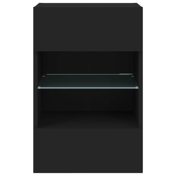 Стенен ТВ шкаф с LED осветление, черен, 40x30x60,5 см