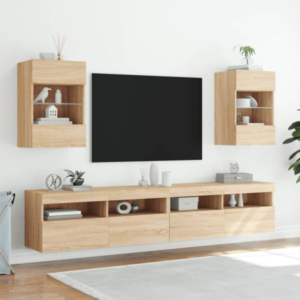Стенен ТВ шкаф с LED осветление, сонома дъб, 40x30x60,5 см