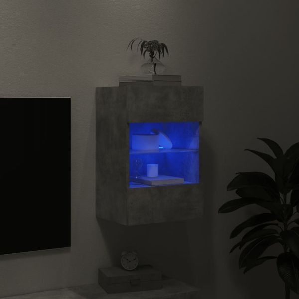 Стенен ТВ шкаф с LED осветление, бетонно сив, 40x30x60,5 см