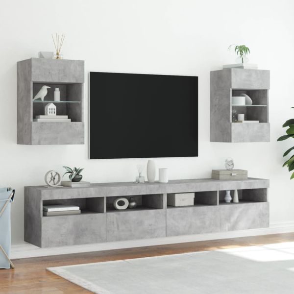 Стенен ТВ шкаф с LED осветление, бетонно сив, 40x30x60,5 см