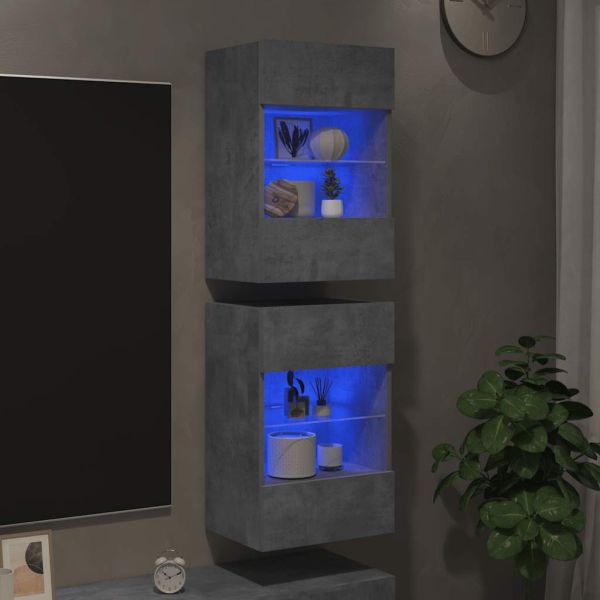 Стенни шкафове с LED светлини за телевизор, 2 бр, бетонно сив, 40x30x60,5 см