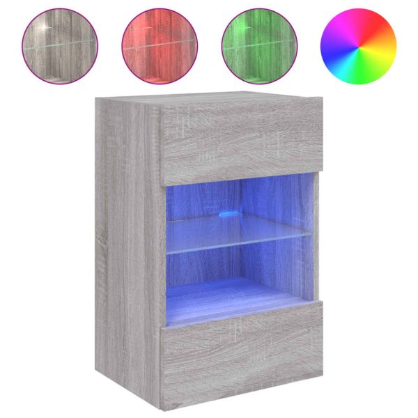 Стенен ТВ шкаф с LED осветление, сив сонома, 40x30x60,5 см