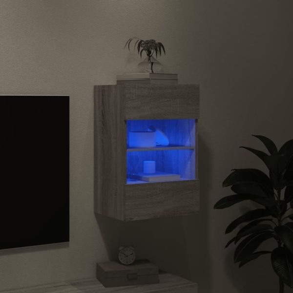 Стенен ТВ шкаф с LED осветление, сив сонома, 40x30x60,5 см