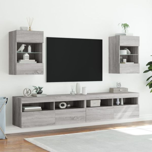 Стенен ТВ шкаф с LED осветление, сив сонома, 40x30x60,5 см