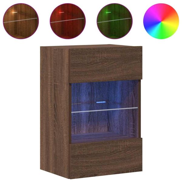 Стенни шкафове с LED светлини за телевизор, 2 бр, кафяв дъб, 40x30x60,5 см