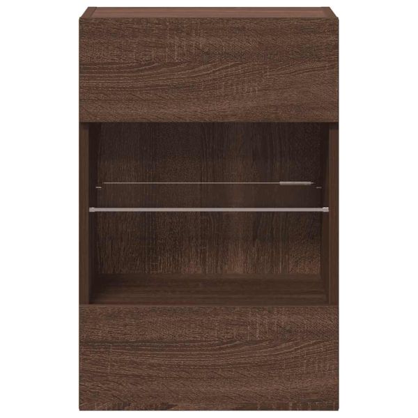 Стенни шкафове с LED светлини за телевизор, 2 бр, кафяв дъб, 40x30x60,5 см