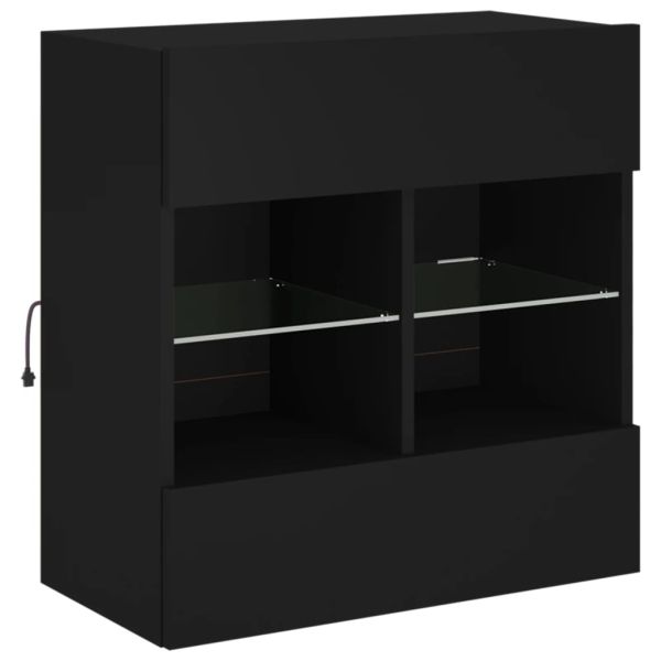 Стенен ТВ шкаф с LED осветление, черен, 58,5x30x60,5 см