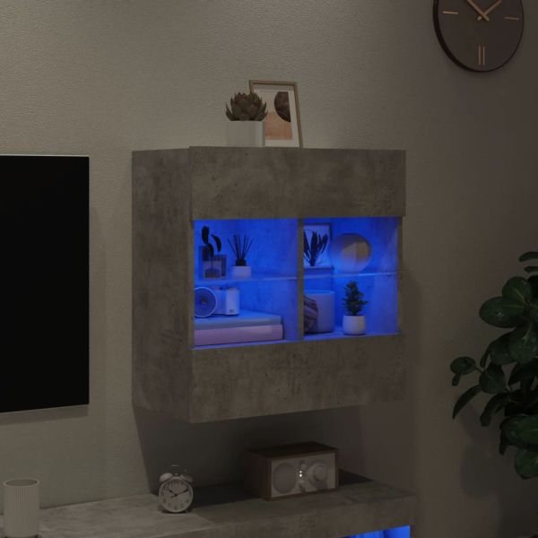 Стенен ТВ шкаф с LED осветление, бетонно сив, 58,5x30x60,5 см