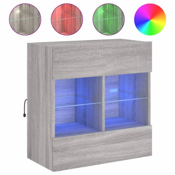 Стенен ТВ шкаф с LED осветление, сив сонома, 58,5x30x60,5 см