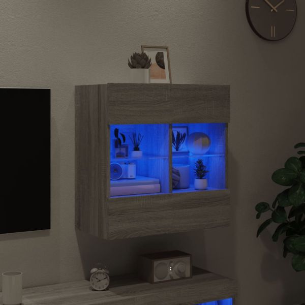 Стенен ТВ шкаф с LED осветление, сив сонома, 58,5x30x60,5 см