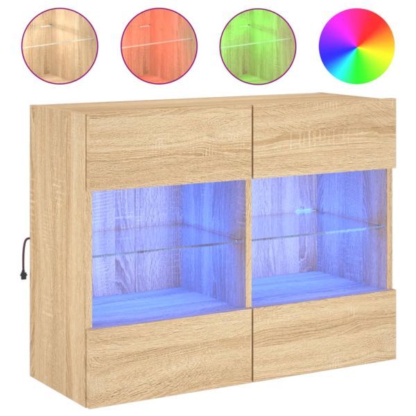 Стенен ТВ шкаф с LED осветление, сонома дъб, 78,5x30x60,5 см