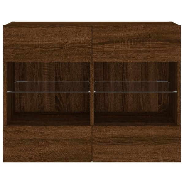 Стенен ТВ шкаф с LED осветление, кафяв дъб, 78,5x30x60,5 см