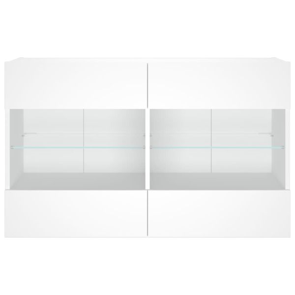 Стенен ТВ шкаф с LED осветление, бял, 98,5x30x60,5 см
