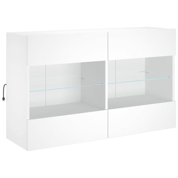 Стенен ТВ шкаф с LED осветление, бял, 98,5x30x60,5 см