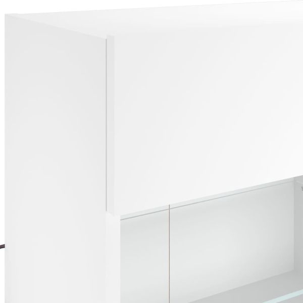 Стенен ТВ шкаф с LED осветление, бял, 98,5x30x60,5 см