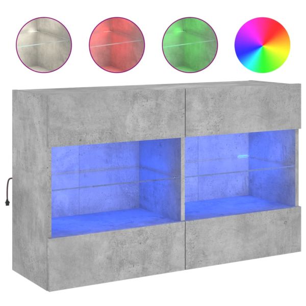 Стенен ТВ шкаф с LED осветление, бетонно сив, 98,5x30x60,5 см