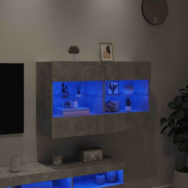 Стенен ТВ шкаф с LED осветление, бетонно сив, 98,5x30x60,5 см