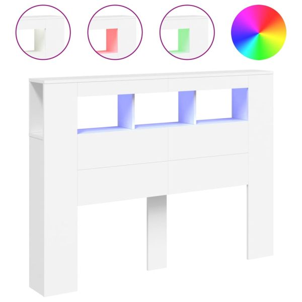 LED горна табла за легло бяла 140x18,5x103,5 см инженерно дърво